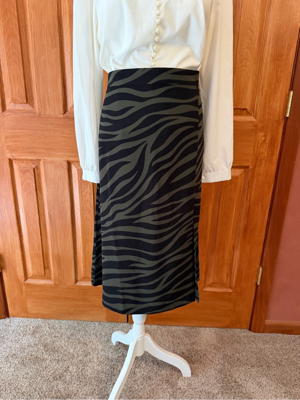 Ann Taylor Factory Black and Olive Zebra-Print High-Low Skirt